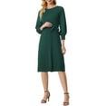 thumbnail image 1 of INSPIRE CHIC Robe pour Femme en Tricot à Col Rond Manches Lanterne 3/4 Ceinturée Ourlet Plissé Robes TG Vert, 1 of 6
