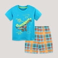 thumbnail image 2 of UngA Toddler Boy Summer Clothes 2T 3T 4T 5T Kids Truck Embroidery Short Sleeve T-Shirt Tops and Plaid Shorts Set Toddler Boy Outfit (Blue,3-4 Years), 2 of 7