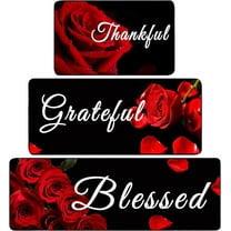 3 Pcs Red Rose Kitchen Rug Set Red Rose Kitchen Decor Rug Non Slip Kitchen Floor Mat Farmhouse Country Kitchen Rugs and Mats Kitchen Decor Accessories, 20 x 32'''', 20 x 47'''', and 20 x 59''''