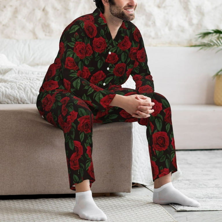Lukts Rose print Men s Pajamas Set Long Sleeve Button Down Sleep Shirt and Pajama Bottoms Sleepwear Set nightwear XX Large Walmart