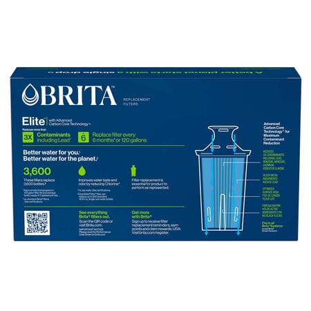 Brita Elite Replacement Water Filter for Pitchers and Dispensers, 4 Pack