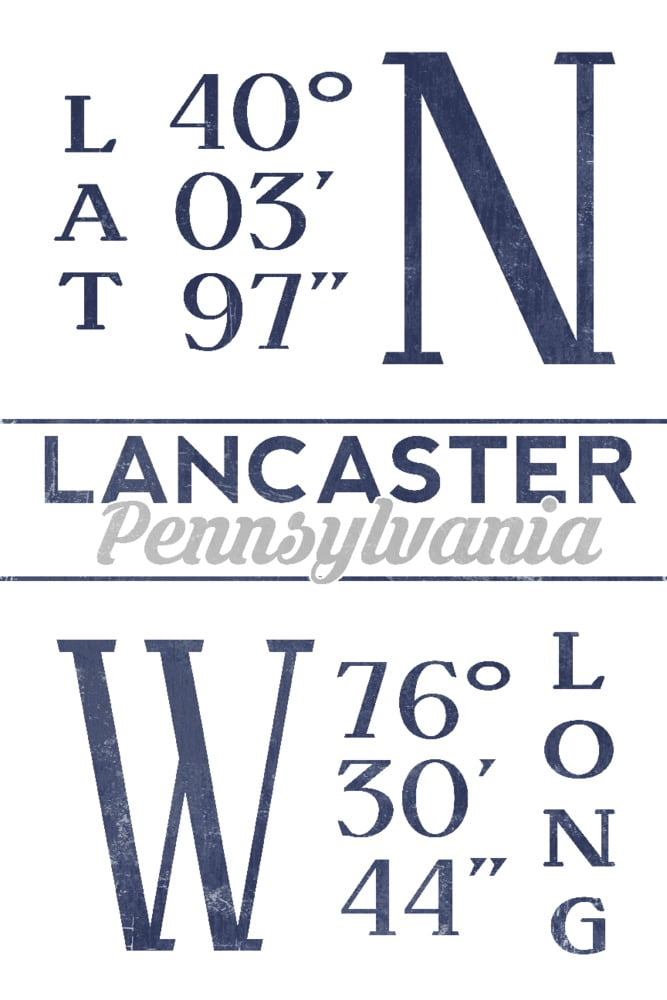 Lancaster, Pennsylvania, Latitude and Longitude (Blue) (24x36 Giclee