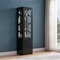 Elegant Mirror Curio 2 Clear Glass Shelves Floating Effect, LED Display Cabinet