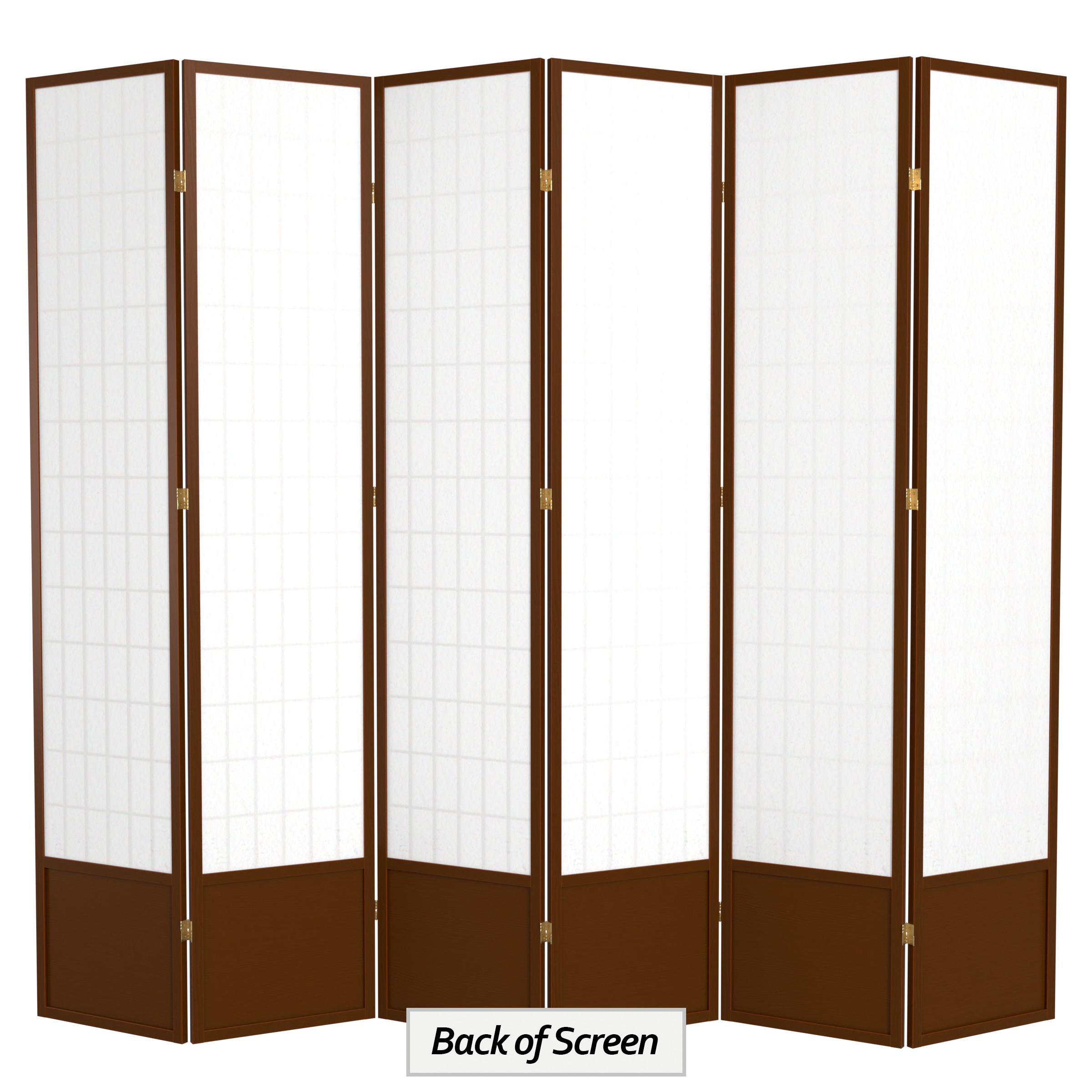 Red Lantern 7 ft. Tall Window Pane Shoji Screen - Walnut - 6 Panels