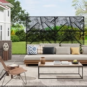 Outdoor Privacy Screen, Decorative Metal Privacy Panel with Palm Leaf Cutout, Freestanding Garden Divider for Patio, Balcony, Poolside, Black