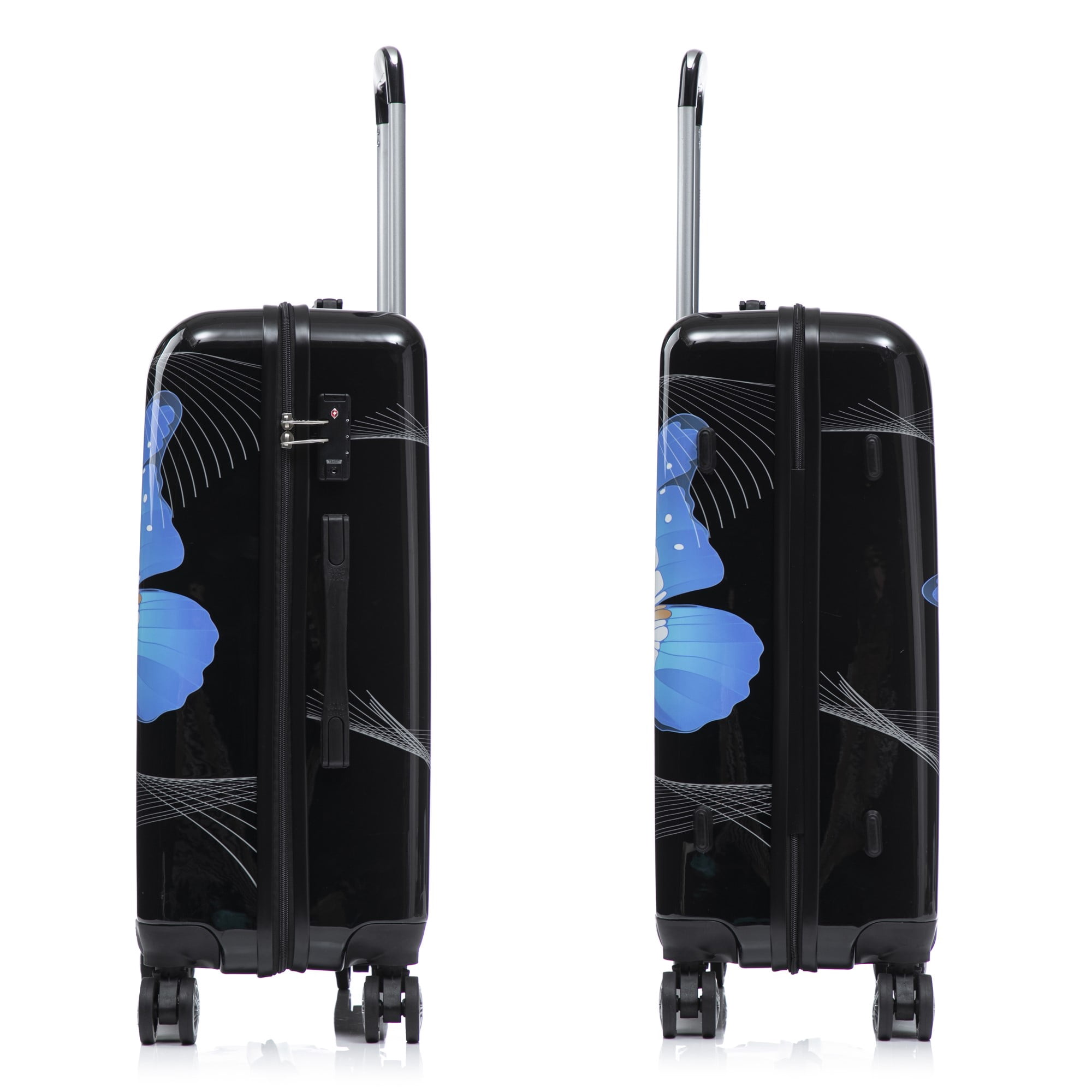 InUSA Print 24" Hardside Lightweight Luggage with Spinner Wheels, Handle, Trolley, Black Butterfly