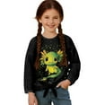 thumbnail image 3 of Xoenoiee Green Axolotl Print Girls Long Sleeve Shirt Casual Tie Hem Tee Tops Round Neck T Shirts Fall Clothes Active Outfits, Size 5-6 Year, 3 of 7