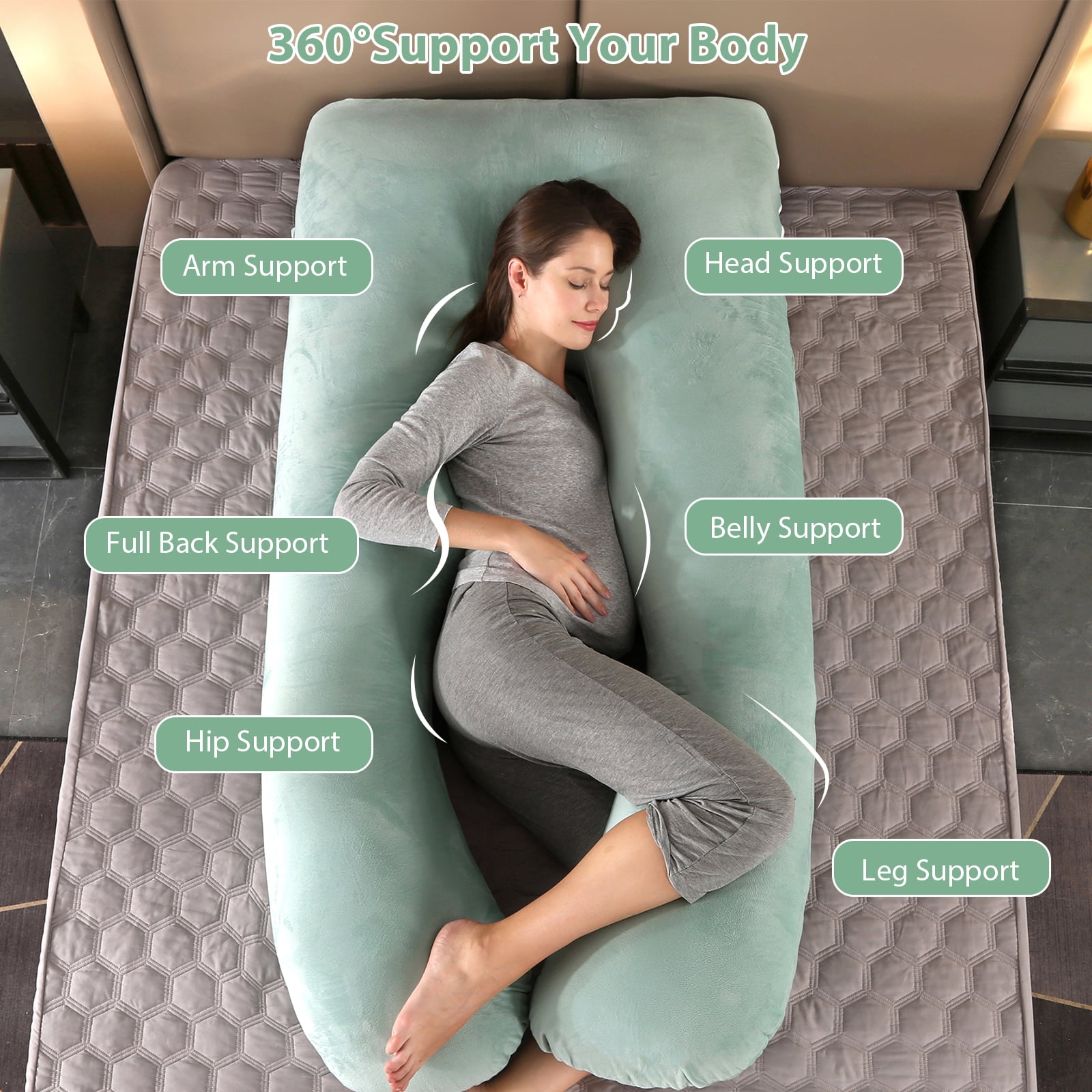 BATTOP Pregnancy Pillow,U-Shape Full Body Maternity Pillow with Removable Cover for Adults Sleeping,Support for Head,Back,Hips,Legs,Belly