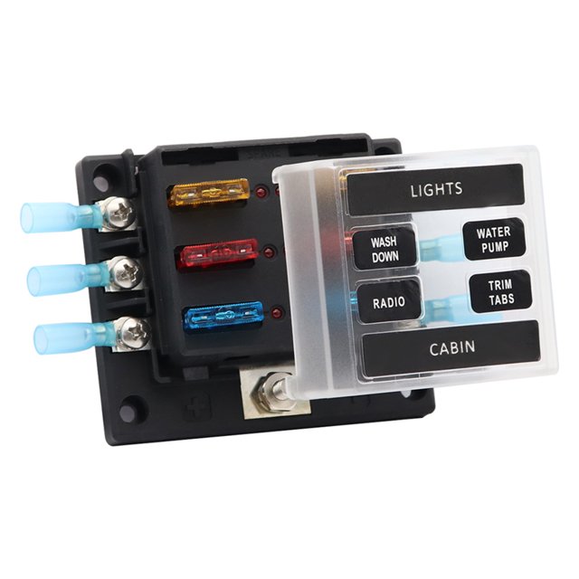 6 Way Blade Fuse Block Fuse Holder Box New 6 Circuit ATP/ATC/ATO with LED Indicator 12pcs Standard Fuse 8 Terminal Adjustable 180 Degree Rotating Cover for Dual-use Replacement for Car