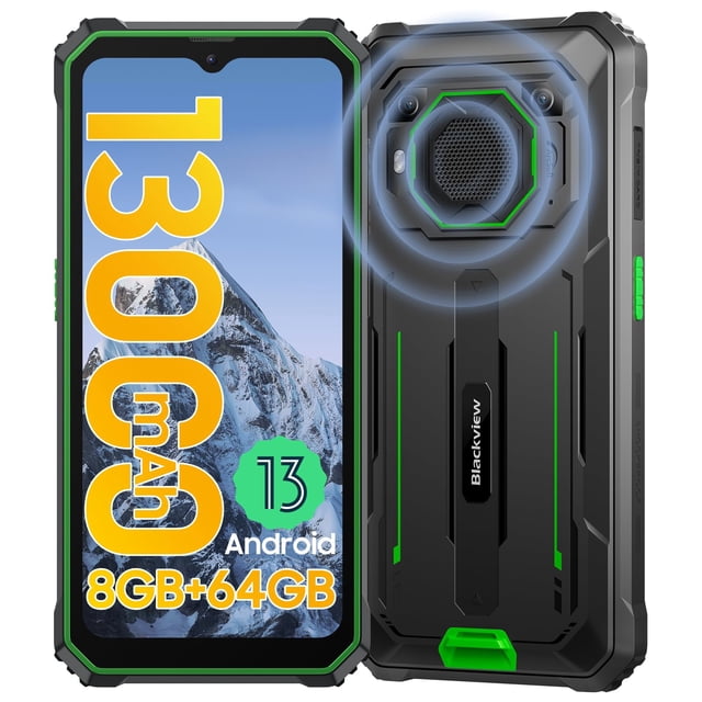 Smartphone Blackview de 8 GB+64 GB/1 TB, 13 MP+8 MP, Android 13, BV6200, 13000 mAh, color verde