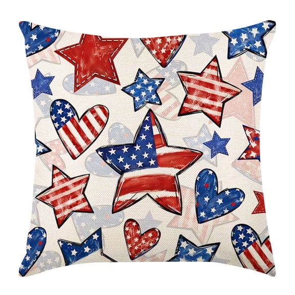Summercome Patriotic Decor Throw Pillow Covers 18x18 in, 4th of July Linen Pillow Case for Independence Day, Memorial Day, Veteran's Day, USA, American Summer Outdoor Red White Blue Decorations