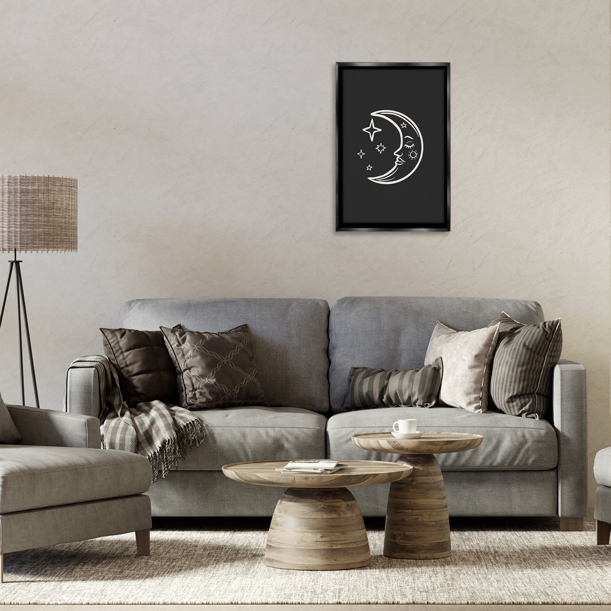 Stupell Industries Moon & Stars on Black Astrology & Stars Painting Black Floater Framed Canvas Art Print Wall Art, 17 x 25