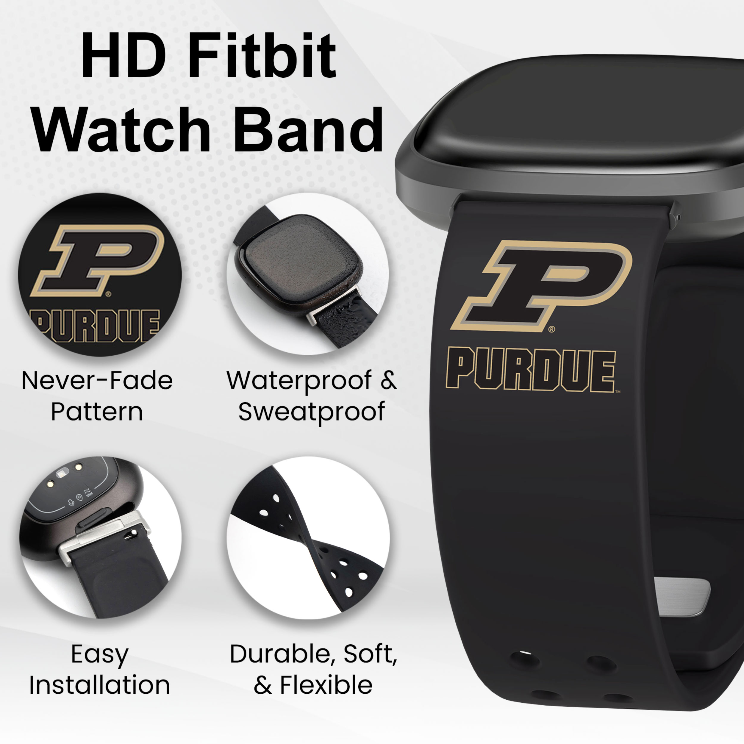 Boilermakers HD Elite Edition Unisex Watch Band for FitBit Versa 3 & Sense (Short)