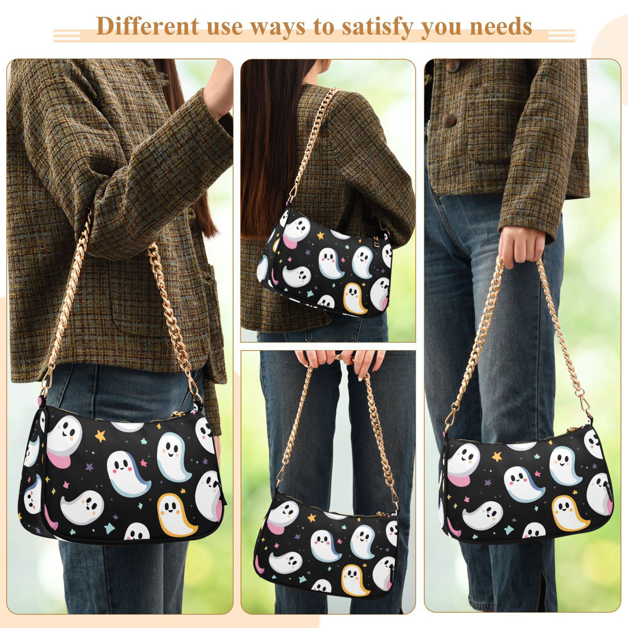 FORMRS Womens Shoulder Bag with Chain Strap Clutch Purse Cute Tote Handbag, White Halloween Ghost