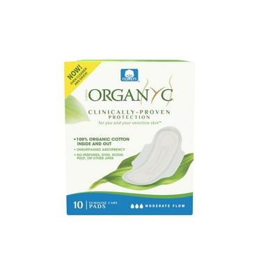 Organyc 100% Certified Organic Cotton Feminine Pads, Moderate Flow, 10 Count