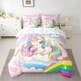 thumbnail image 2 of Homewish Colorful Cute Unicorn 7-Piece Twin Bedding Sets,Kawaii Rainbow Stars Pattern Bedding Comforter Set, Magic Animal Sheet Sets For Girls Teens,Super Cozy Room Decor Reversible, 2 of 8