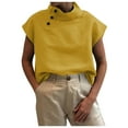 thumbnail image 2 of Tops for Women Cotton Linen Ladies Tops Trendy Fashion Loose Solid Color Shirt Button High Neck Cap Sleeve Blouse Y2K Going Out Summer Tees Oversized S-5XL, 2 of 5