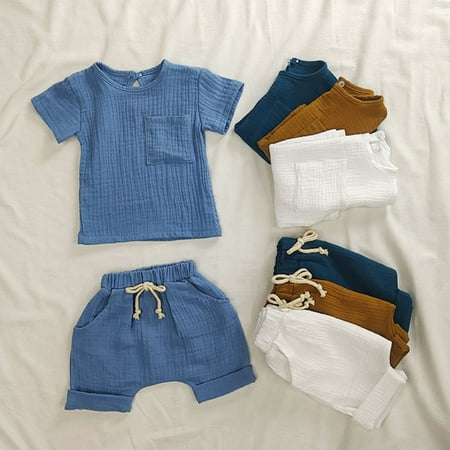 

Actoyo Baby Boy Unisex Summer Clothes Set Casual Tops + Shorts Outfits Set 0-3T