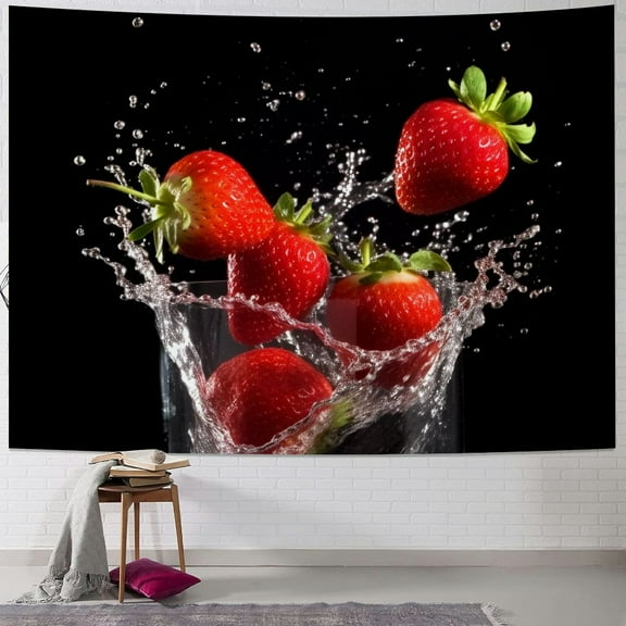 Creowell Strawberries Water Splash Tapestry Wall Hanging Dorm Decoration Short Plush Lightweight Easy to Hang Bedroom Living Room Kitchen Wall Decor Bedspread Tablecloth Beach Shawl 40x30inch