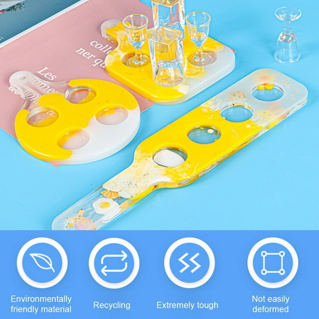 DIY Wine Bottle Serving Tray Epoxy Silicone Paddle Tools Mirror Surface Shot Glass Rack Mold Giftcraft Supplies Table Decoration Round Shape