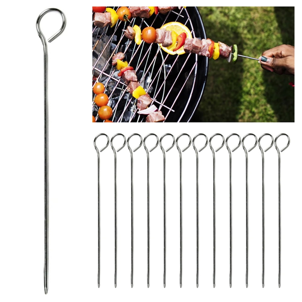 12 Barbecue Skewers Stainless Steel Metal BBQ Cooking Roasting Food