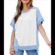 thumbnail image 3 of Camisetas de Corta con Cuello Redondo y Bloques de Color para Mujer, Conjuntos Casuales de Verano de Gran Tamaño Azul M, 3 of 10