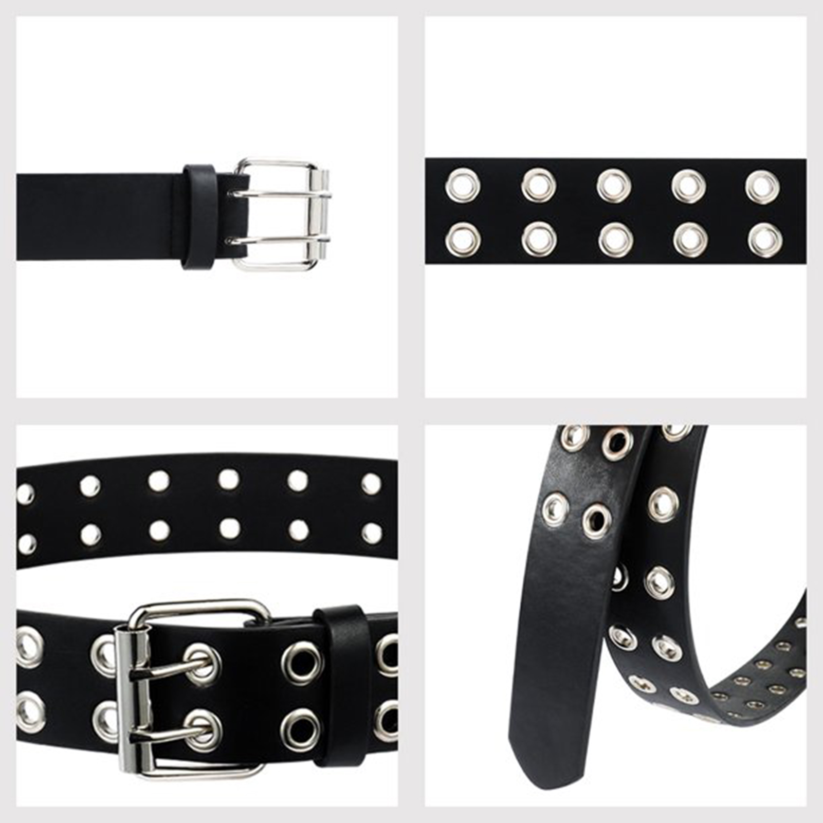 Punk Belts,Double Grommet Belts, 43*1.5in PU Leather Belts Unisex ...