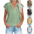thumbnail image 7 of Lovskoo 2024 Summer Cotton Linen Tops for Women Cap Short Sleeve Button Front Lapel Collar V Neck Trendy Solid Color Shirt Loose T-Shirt Blouse Navy S, 7 of 7