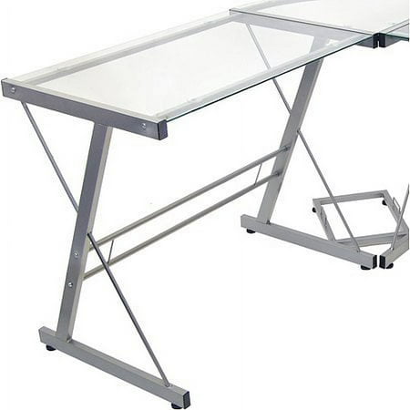 Walker Edison - 52" L-Shaped Modern Glass Corner Computer Desk - Silver