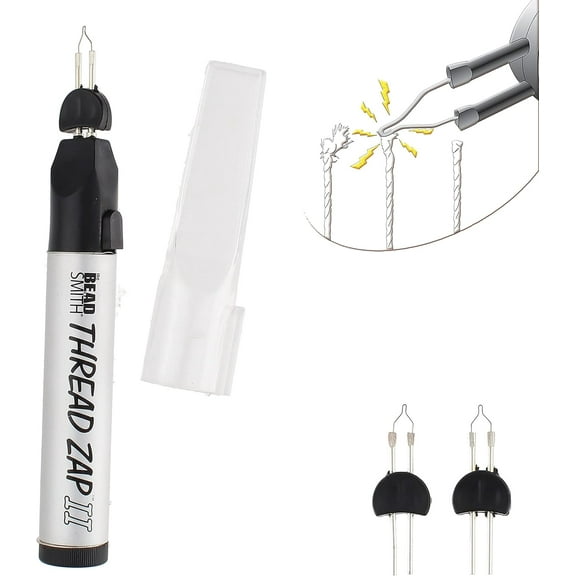 The Beadsmith Thread Zap - 5.25” Thread Burner - Plus 2 Pack Replacement Tips Included - Trim, Burn and Melt Thread with one Touch, Ideal for Finishing Bead Weaving and stringing Projects