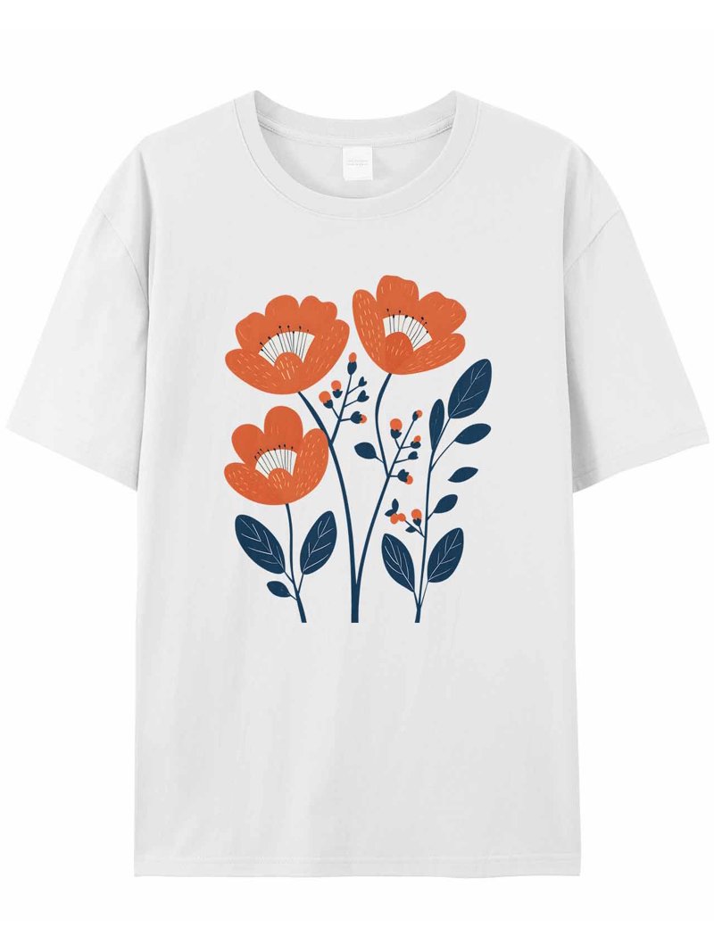 Women's Graphic T-Shirt White XS Women's Tops Orange Flowers