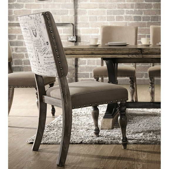 Of 2 Driftwood Style Dining Chairs With Enchanting Script Print - Rustic Contemporary Seating, Microfiber Upholstery, Nail Head Trim, Materials, 20"w X 25"d 40"h, Assembly Required 2 Finish Chair