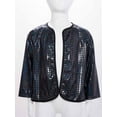 thumbnail image 2 of XUNZOO Kids Girls Sequin Tops Metallic Short Sleeve Bolero Shrug Open Front Cardigan Pageant Party Fancy Dress Up Black 140, 2 of 7