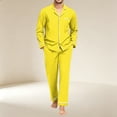 thumbnail image 2 of Delconic Mens Pajama Set Long Sleeve Button Front Sleepwear Set Relaxed Fit Lounge Set with Chest Pocket and Full Length Pants Yellow S, 2 of 6