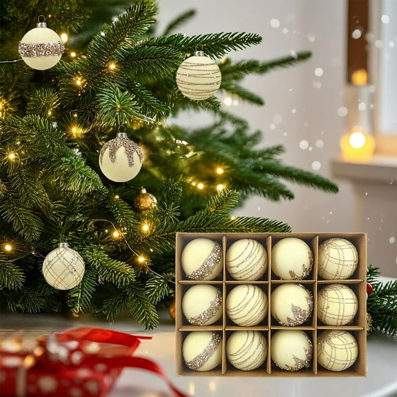 Zawou Green Velvet Flocking Christmas Balls with Embedded Diamonds - 12PCS Hanging Ornaments for Tree, Holiday Celebration, Seasonal Home Décor