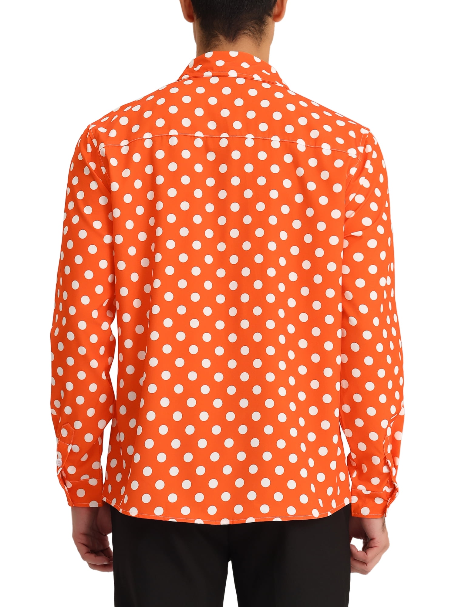 Unique Bargains Men's Polka Dots Print Dress Shirt Long Sleeves Casual Shirts L Orange