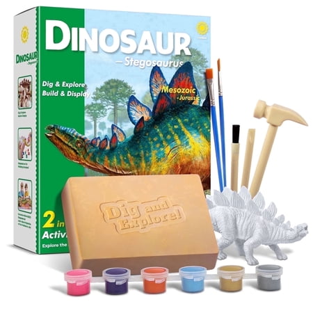 Piano Potato Dinosaur Stegosaurus Fossil Dig Kit - 2-in-1 Excavate & Build Set with Tools Educational STEM Toy Gift for Kids Ages 6+