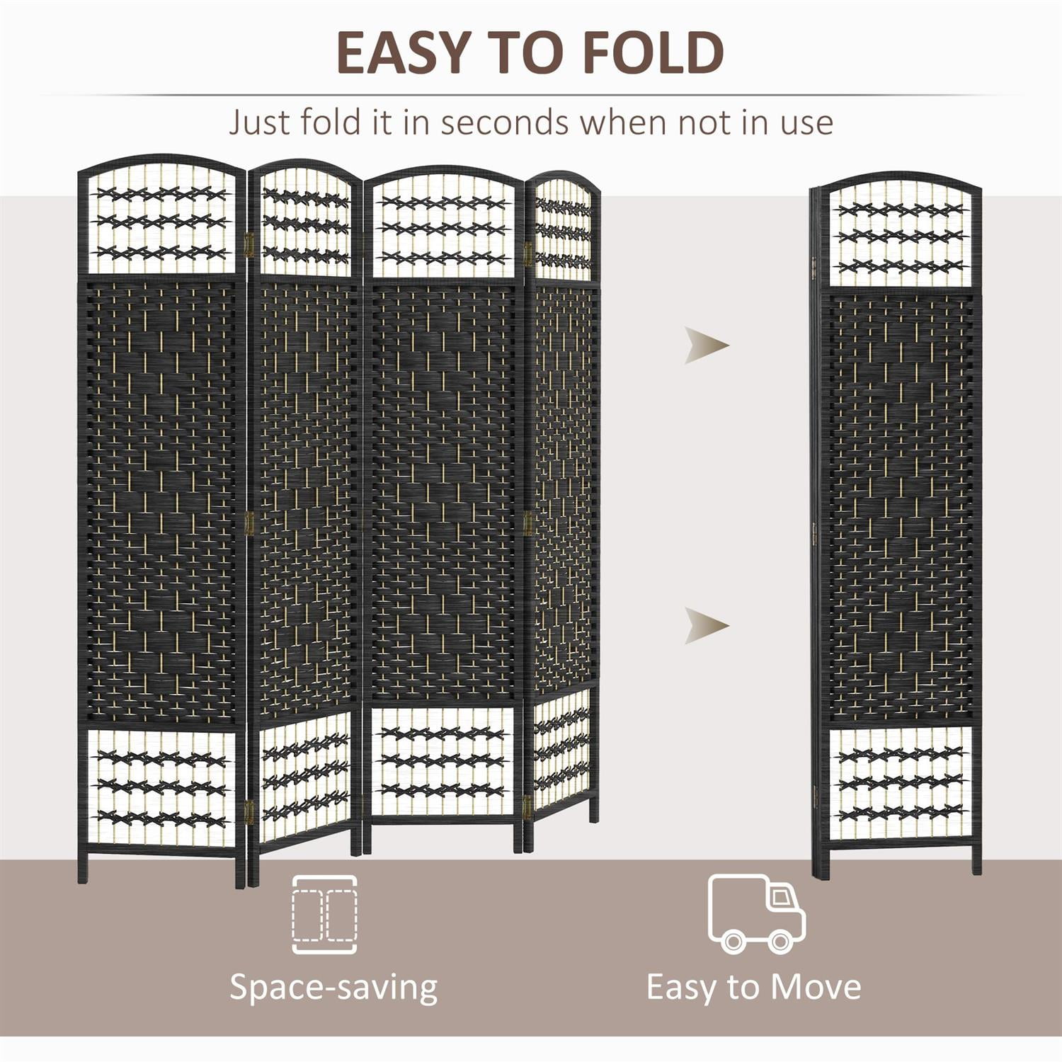 Demi Bonn 5.6ft 4 Panel Folding Screen Room Divider with Metal Frame for Home Decor, Sturdiness & Privacy, Black