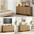 thumbnail image 5 of 60" Sideboard Buffet Cabinet with Storage & Adjustable Shelves, Farmhouse Curved Design Coffee Bar Cabinet with 4 Doors for Living Room, Kitchen, Hallway, Oak, 5 of 8