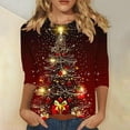 thumbnail image 2 of lcziwo Holiday Sales Christmas Blouses 3/4 Sleeve Womens Light Up Xmas Tree Graphic Tops Casaul Round Neck Festival Party Shirts,Red,L, 2 of 5