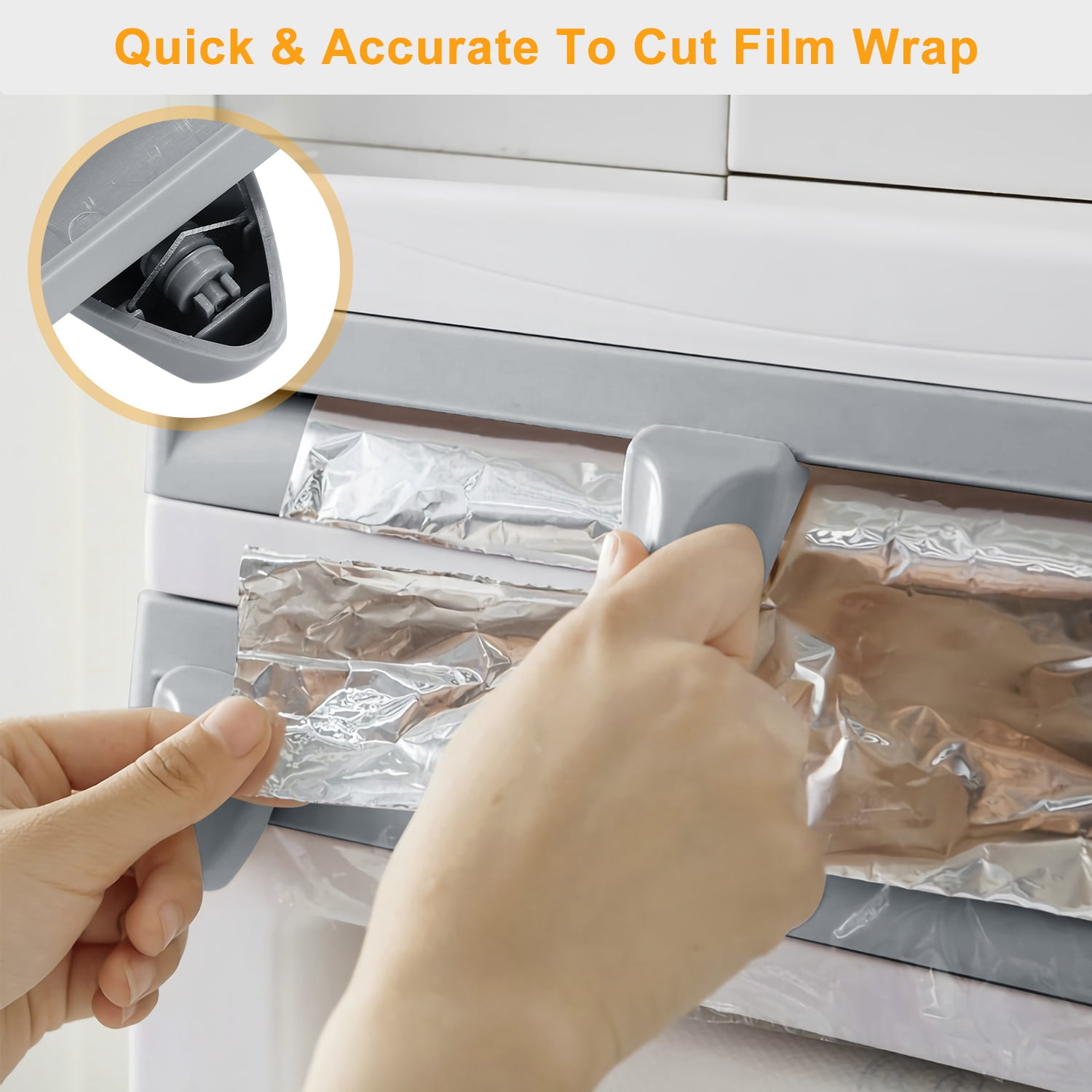 Magnetic Plastic Wrap Dispenser with Cutter Refillable Aluminum Tin Foil and Plastic Wrap Organizer for Kitchen,