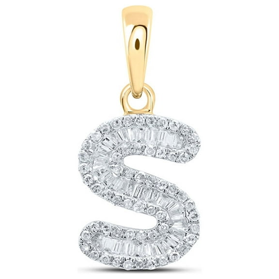 10kt Yellow Gold Womens Baguette Diamond S Initial Letter Pendant 1/3 Cttw