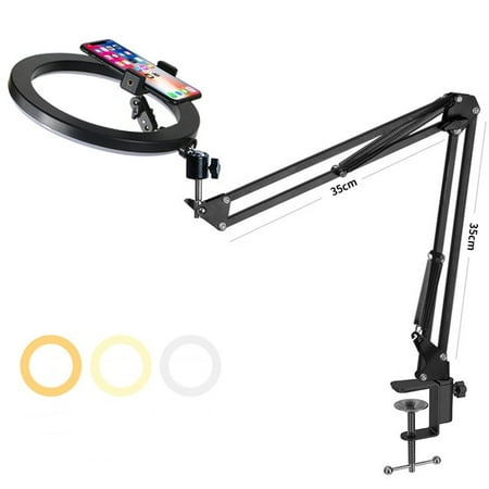 Image of Ring Light and Phone Holder for Desk Phone Mount Arm Stand with Remote for Phone and Webcam Overhead Tripod for Viedo Recording Vlog YouTube TikTok Live Stream Cooking