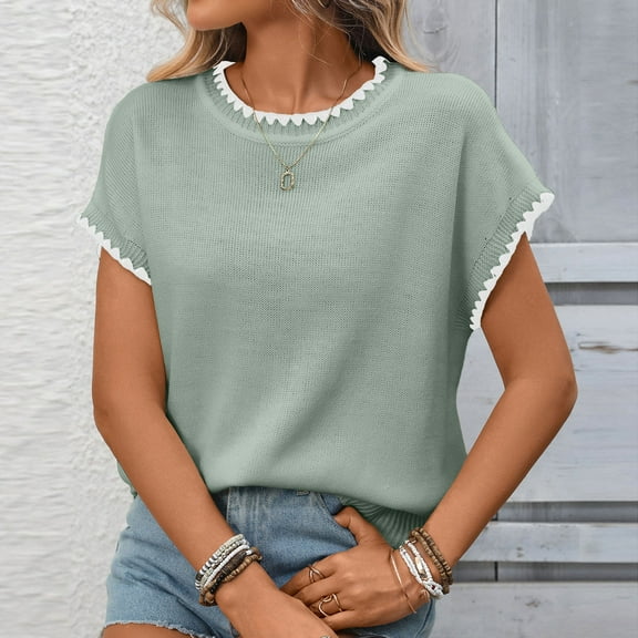 Zivyakyron T Shirts for Women Short Sleeve Summer Womens Tops Vacation Solid Loose Casual Tunic Tops