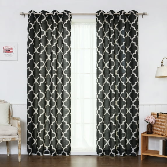 Quality Home Flex Linen Blend Moroccan Nickel Grommet Curtains - Black - 52" x 96" (Set of 2 Panels)