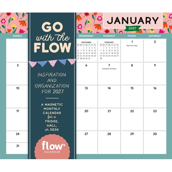 Go with the Flow: Inspiration and Organization for 2027: A Magnetic Monthly Calendar for Fridge, Wall, or Desk, (Paperback)