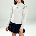 thumbnail image 4 of Juorvia Layering Tops for Girls Toddler Tween Stretchy Slim Fitted Mock Neck Lace Spliced Bow T-Shirts(2-3 Years,White), 4 of 6