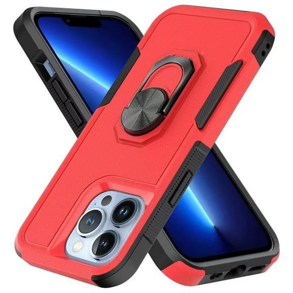 For Apple iPhone 14 Pro Max (6.7") Hybrid Rugged Hard Drop-Proof 3 Layer Protection Military Grade Armor with Ring Stand Cover ,Xpm Phone Case [ Red ]