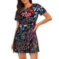 thumbnail image 4 of Salouo Paisley Print Short Sleeve Sleepshirt for Womens Comfy Nightgown Scoopneck Cute Nightdress Ruffle -XX-Large, 4 of 7