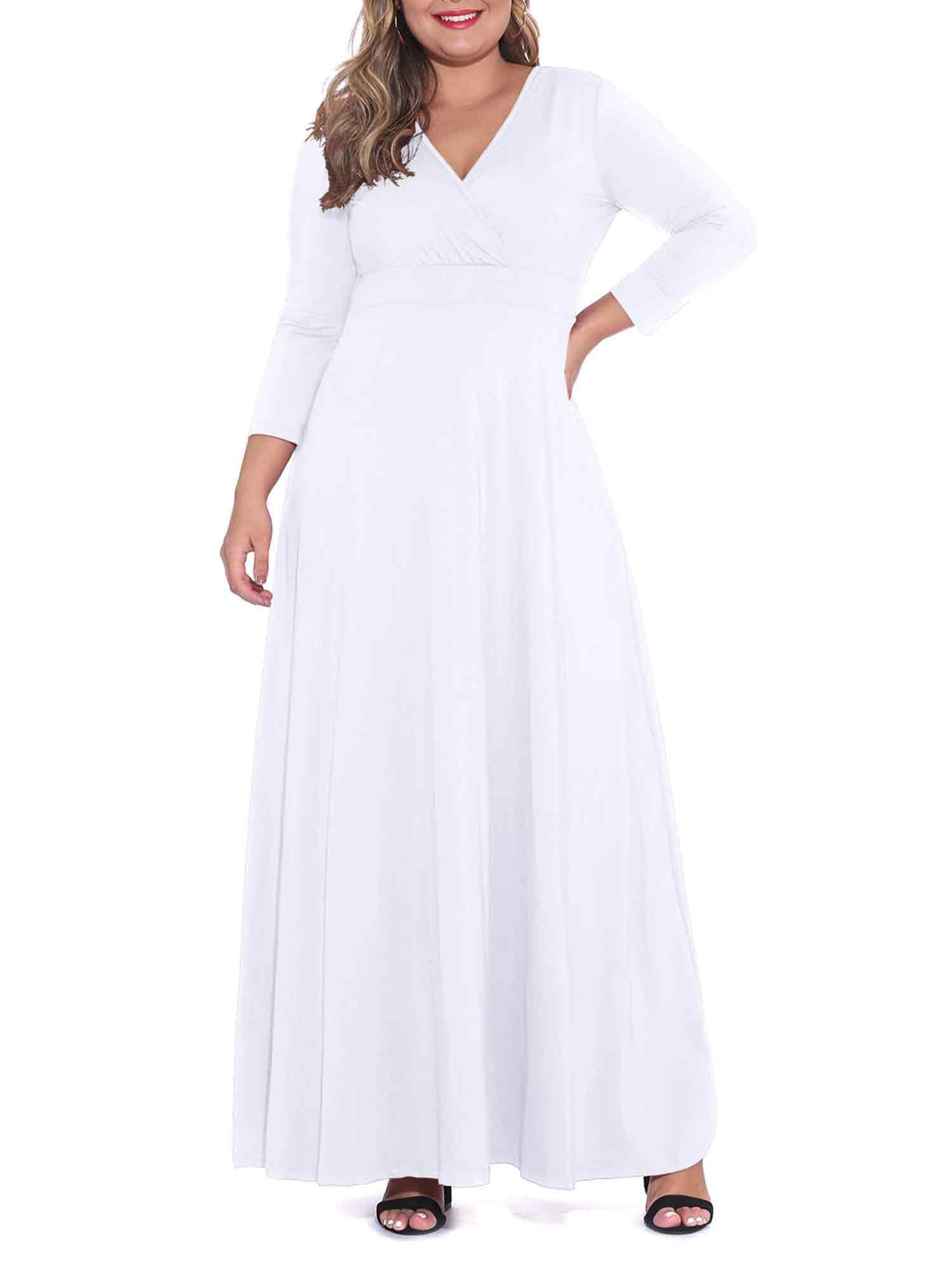 POSESHE Plus Size Women's Solid 3/4 Sleeve Evening Gown, Flowy V-Neck ...